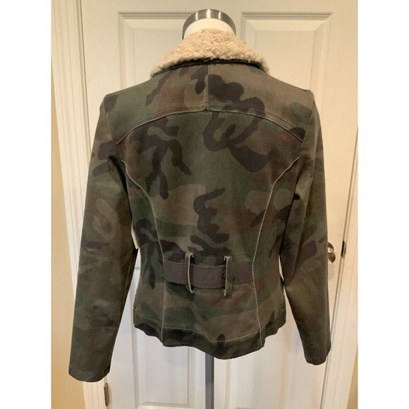 Marrakech Green Camo Moto Zip-Up Jacket W/ Shearling Collar, Size M - Picture 6 of 10